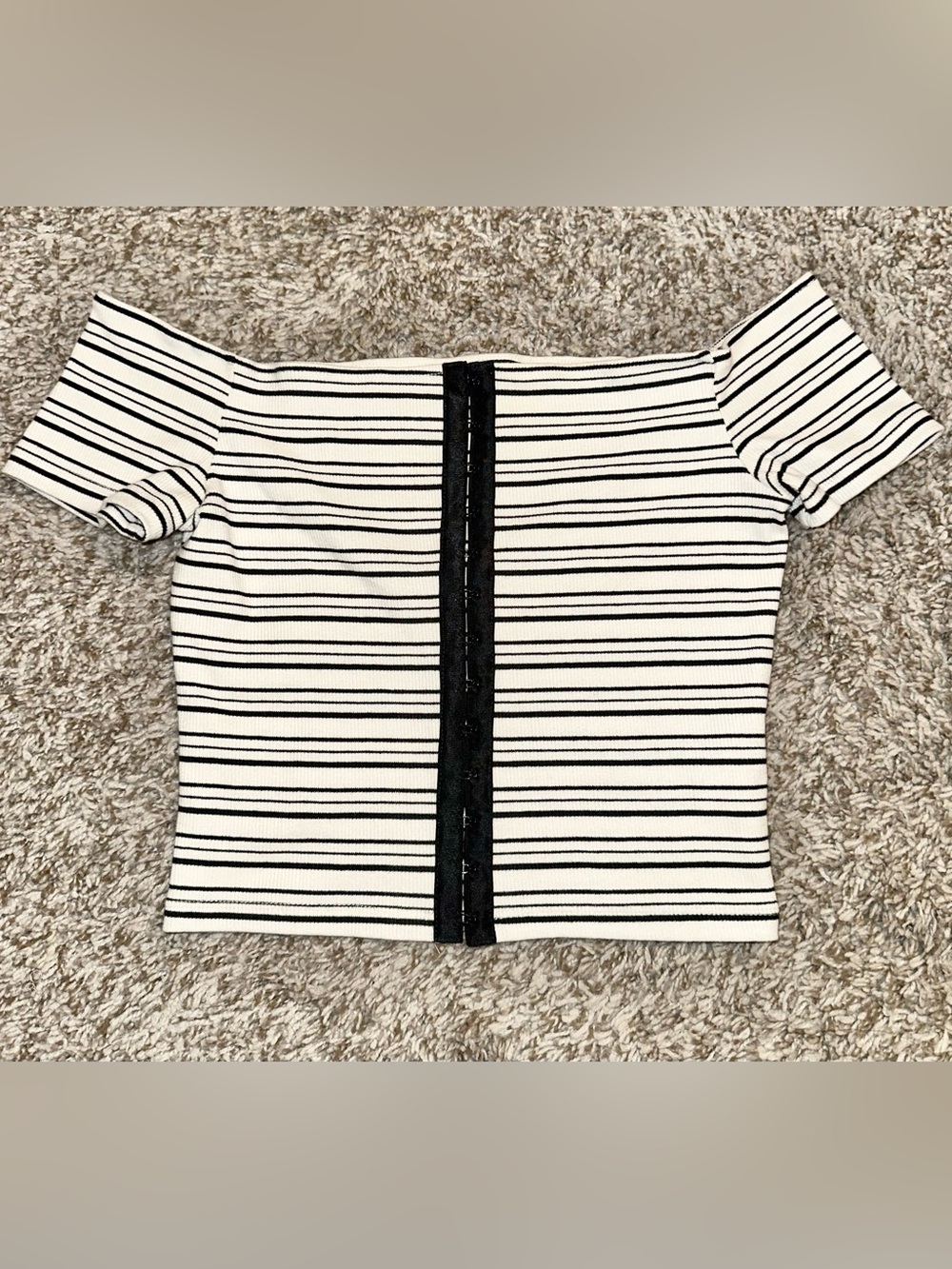 Topshop Black and White Striped Crop Top